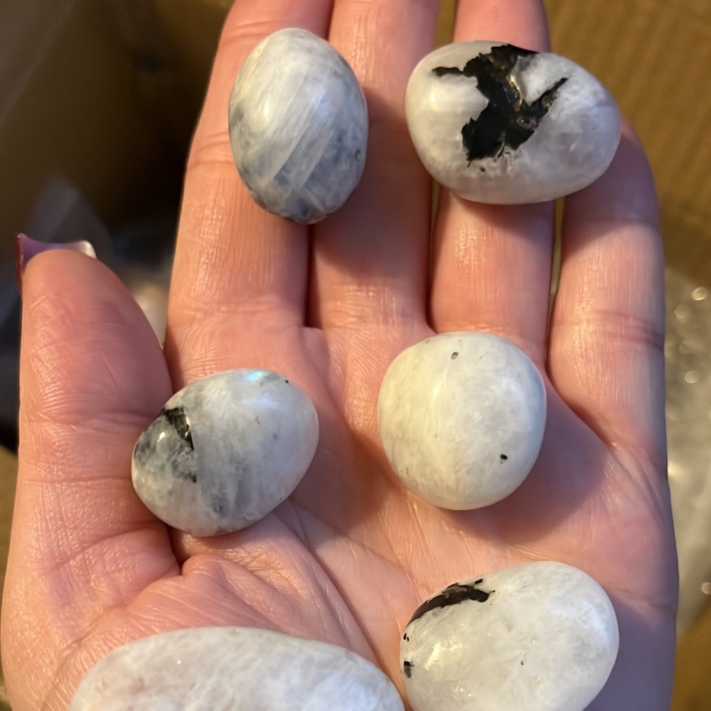 White Moonstone with Black Tourmaline Tumble